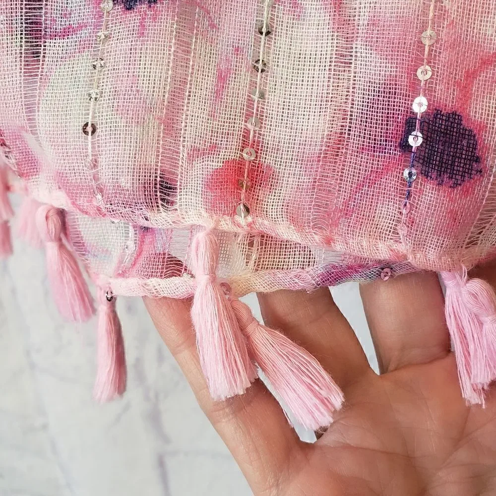 SEQUINED Semi-sheer Floral Scarf
